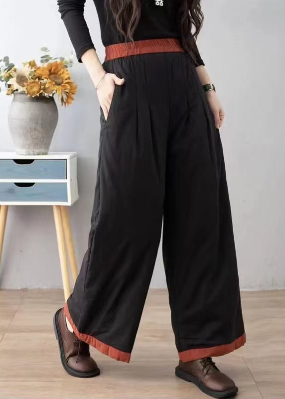 Women Orange Pockets Thick Warm Fine Cotton Filled Pants Winter