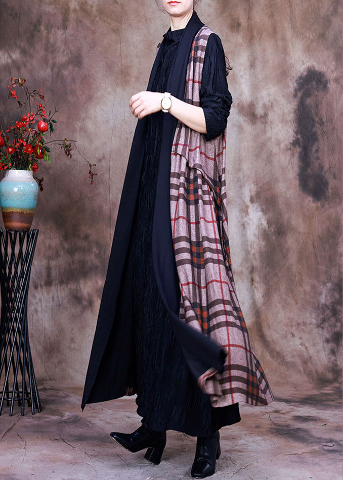 Women PeterPan Collar Plaid asymmetrical design Fall Sleeveless Knit Vest