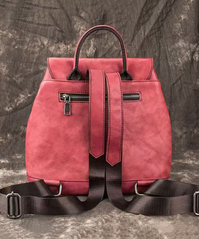 Women Pink Embossed Large Capacity Calf Leather Backpack Bag