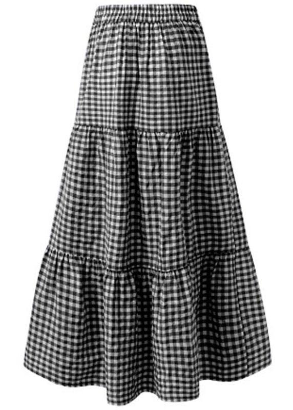 Women Plaid Pleated Lace-Up Elastic Waist Swing Skirts