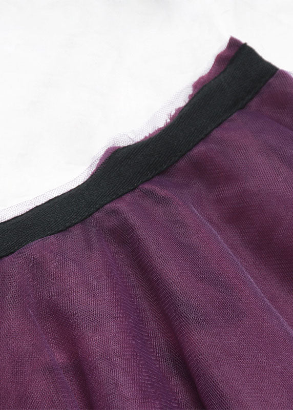 Women Purple Asymmetrical zippered Tulle Skirts Spring