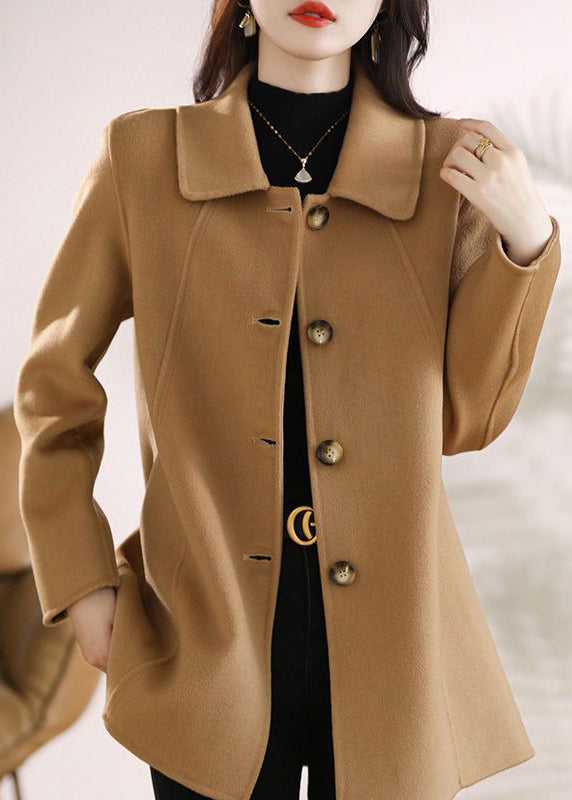 Women Purple Peter Pan Collar Button Woolen Coats Fall