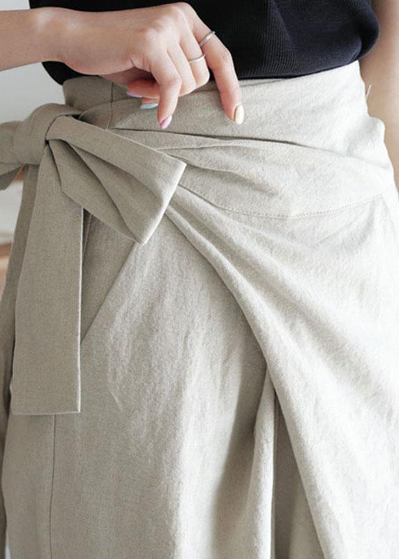 Women Solid Color Asymmetrical Bandage Design Breathable Wide Leg Pants