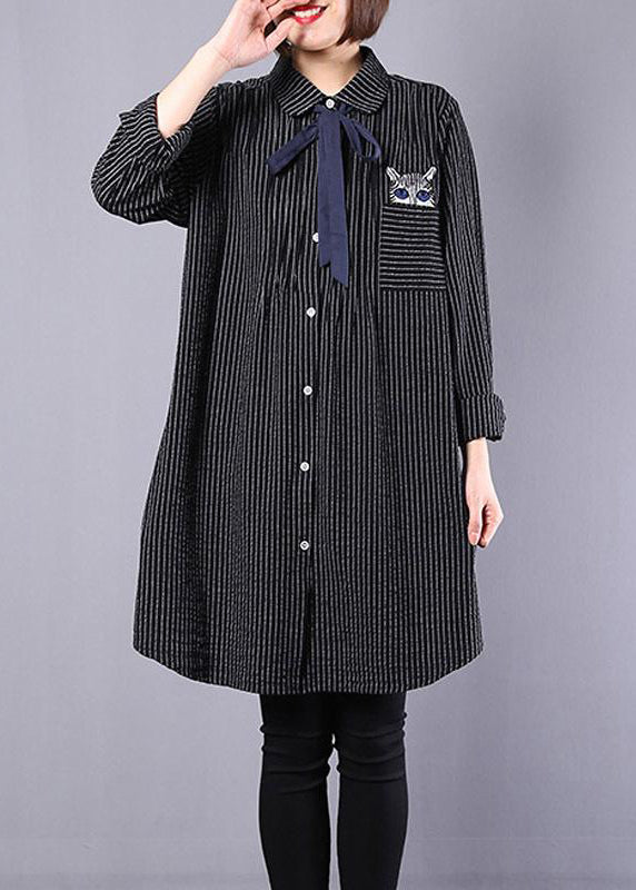 Women Spring Cat Lacing Stripe Loose Shirt