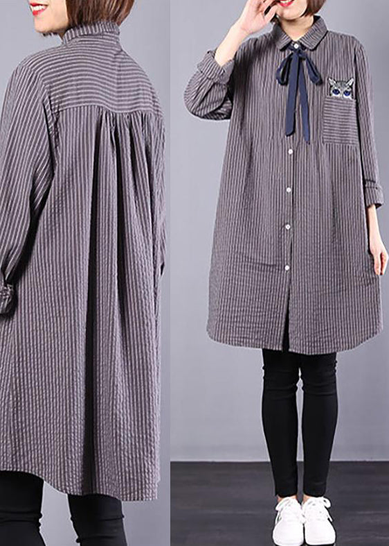 Women Spring Cat Lacing Stripe Loose Shirt