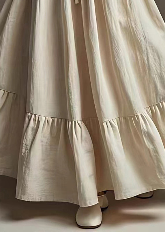 Women White Elastic Waist Exra Large Hem Linen Skirt Summer