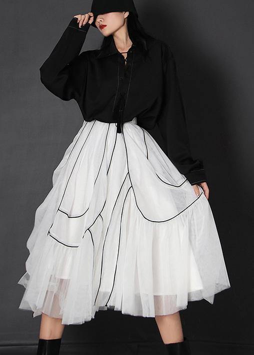 Women White High Waist Cinched Summer Skirts