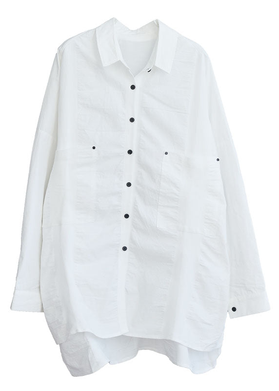 Women White Peter Pan Collar Button Tops Spring