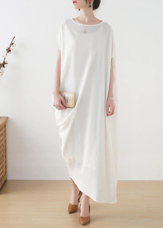 Women White asymmetrical design Linen Summer Long Dresses