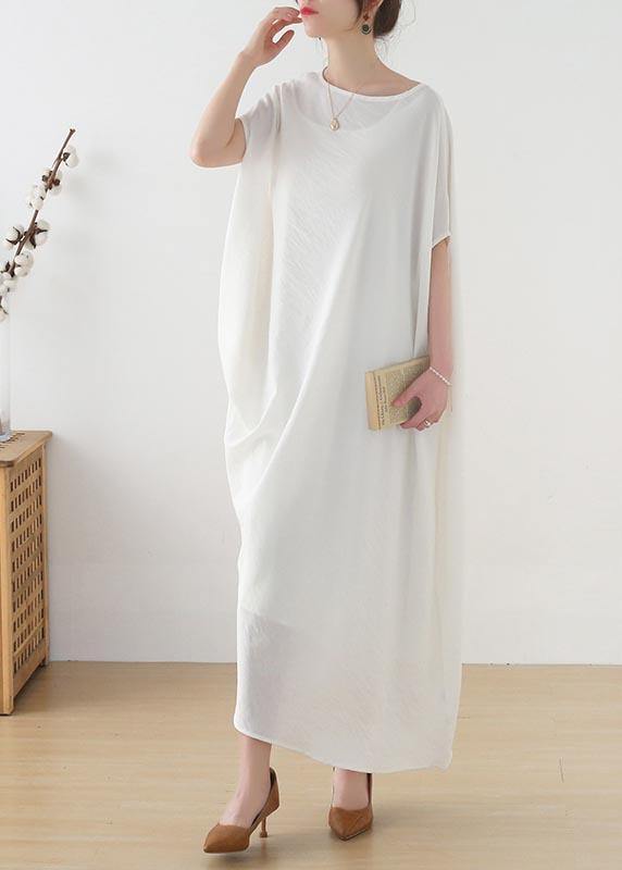 Women White asymmetrical design Linen Summer Long Dresses