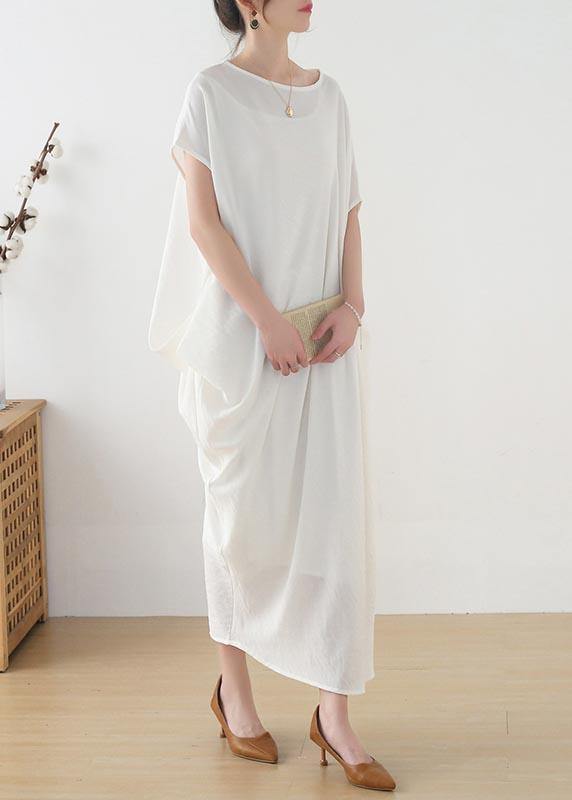 Women White asymmetrical design Linen Summer Long Dresses