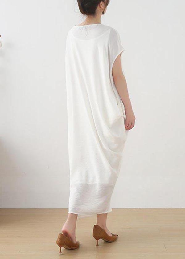 Women White asymmetrical design Linen Summer Long Dresses