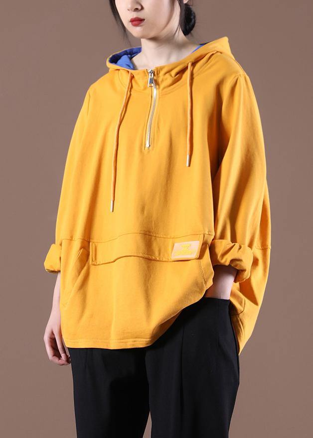 Women Yellow Cotton Unique Hooded Boho Spring Tops