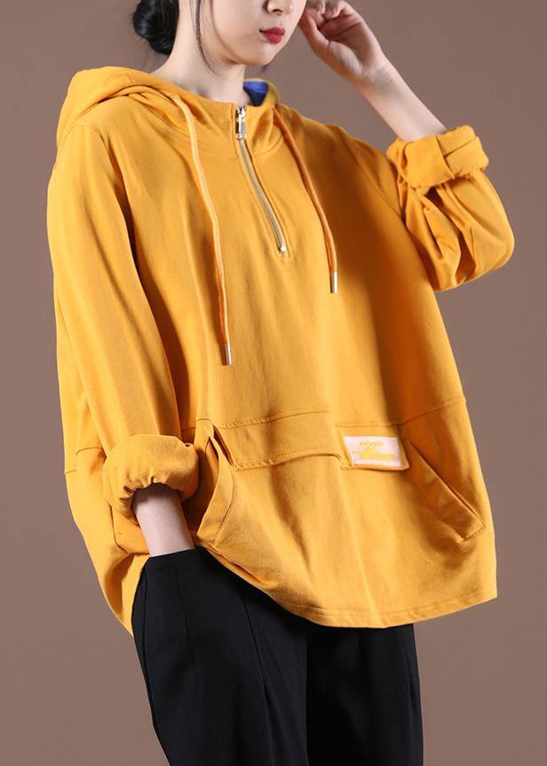 Women Yellow Cotton Unique Hooded Boho Spring Tops