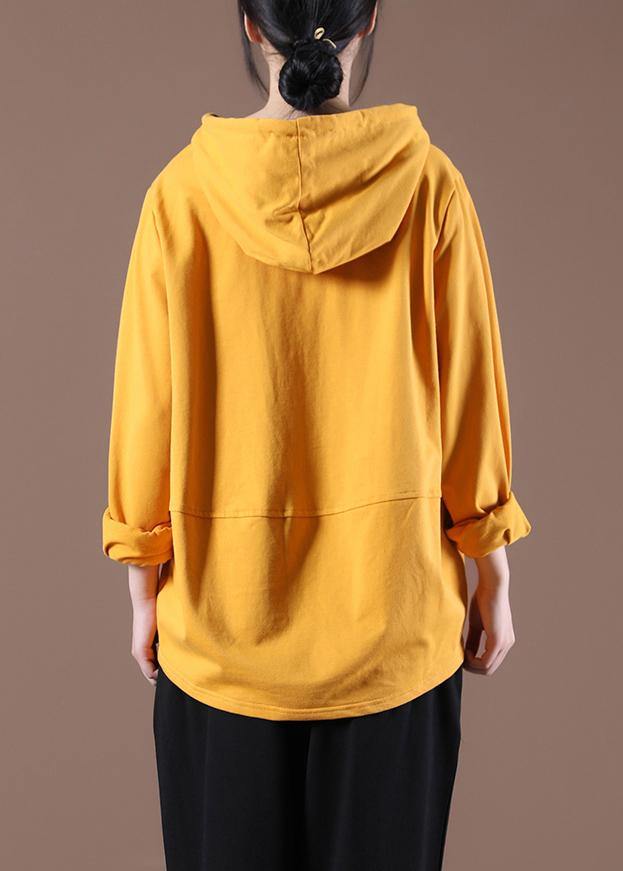 Women Yellow Cotton Unique Hooded Boho Spring Tops