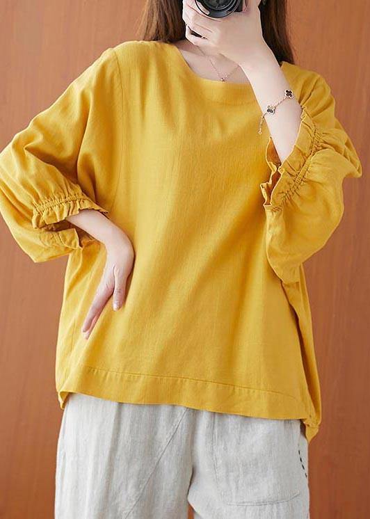 Women Yellow Ruffled Cotton Summer Shirt Top