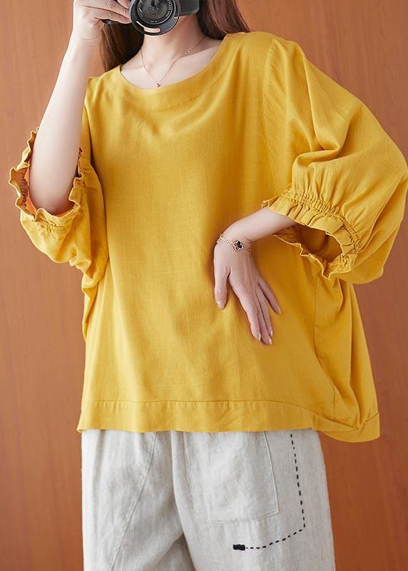 Women Yellow Ruffled Cotton Summer Shirt Top