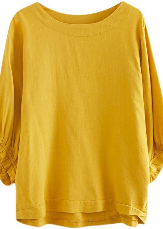 Women Yellow Ruffled Cotton Summer Shirt Top