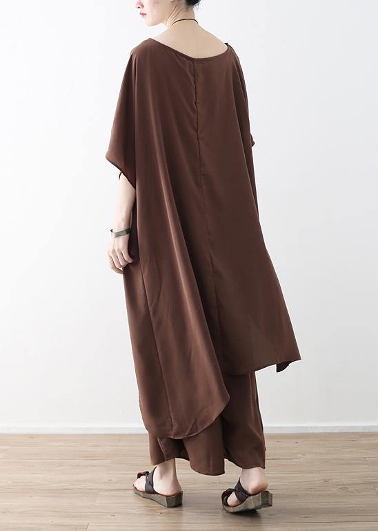 Women Asymmetric Hem Chiffon Box Top Work Brown Tunic Blouse Summer