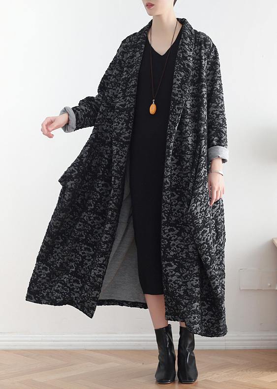 Women asymmetric fine clothes dark gray jacquard Midi coats