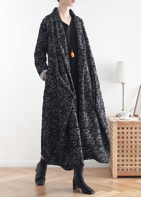 Women asymmetric fine clothes dark gray jacquard Midi coats