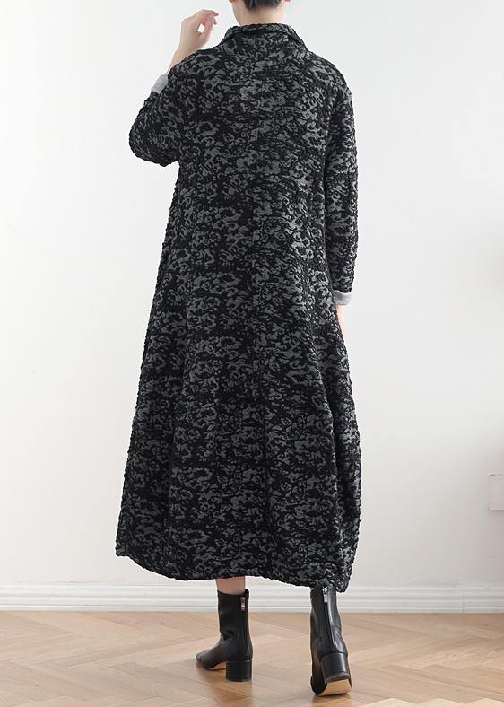 Women asymmetric fine clothes dark gray jacquard Midi coats