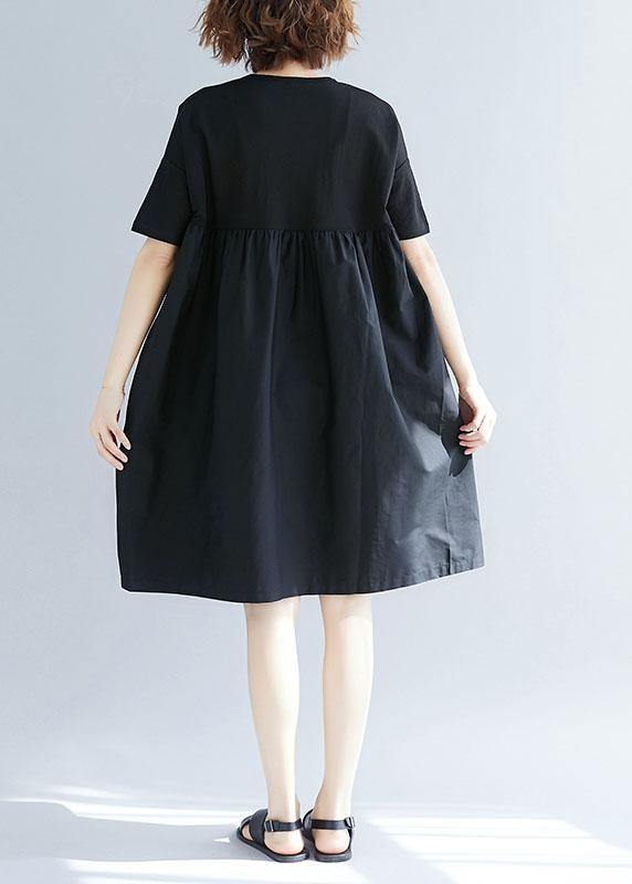 Women black Cotton blended o neck pockets loose summer Dresses