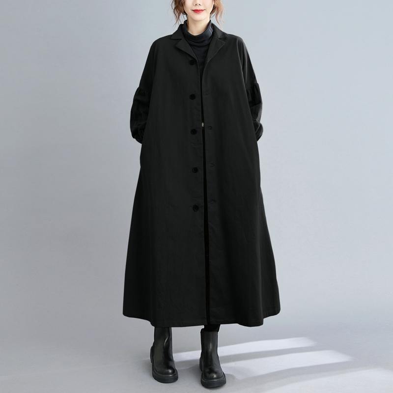 Women black Fashion coats Sewing lapel Button Down coats