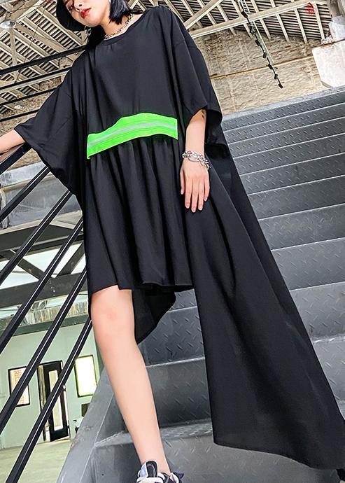 Women black clothes o neck asymmetric Art Dresses