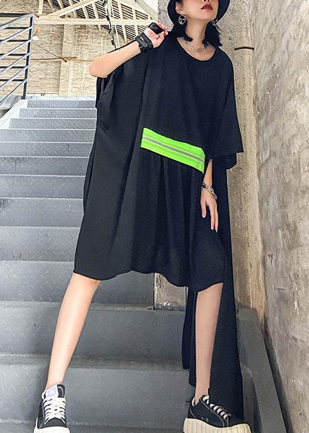 Women black clothes o neck asymmetric Art Dresses