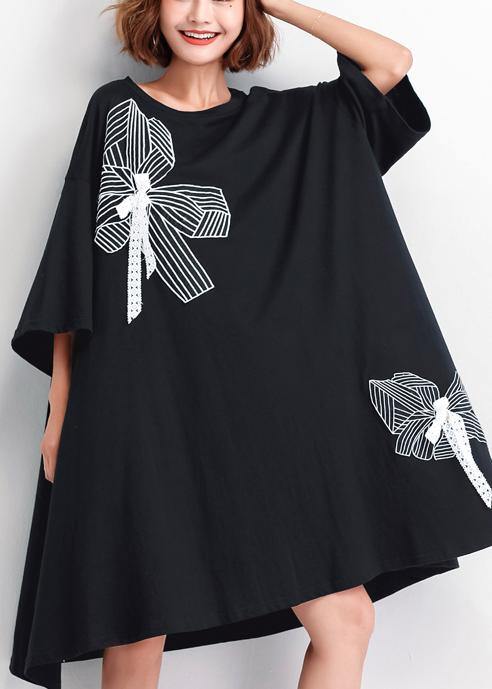 Women black embroidery Cotton big hem shift summer Dresses