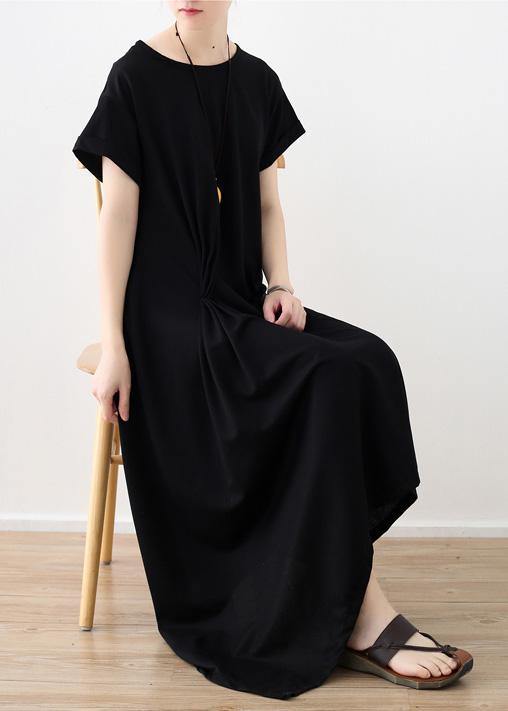 Women black linen clothes For Women asymmetric hem long summer Dress