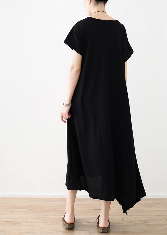 Women black linen clothes For Women asymmetric hem long summer Dress