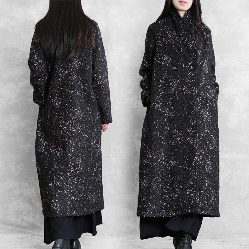 Women black print Plus Size clothes Inspiration pockets fall coat