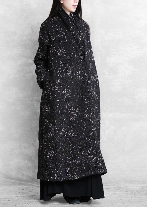 Women black print Plus Size tunic coat Fashion Ideas Notched pockets coat