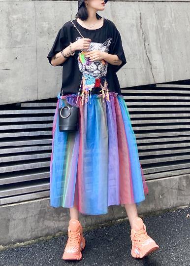 Women black print cotton dresses patchwork tulle A Line Dresses