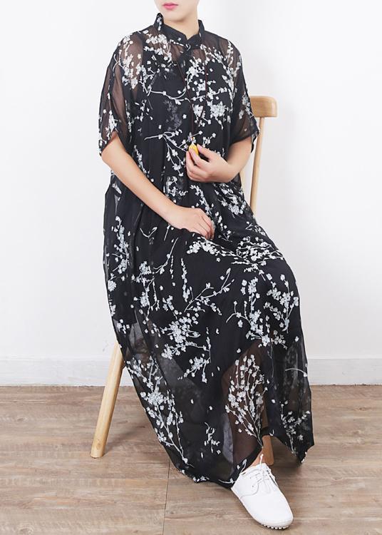 Women black silk dresses Boho Sleeve short sleeve Maxi summer Dresses