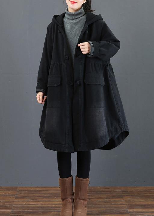 Women black  clothes Fashion Ideas hooded large hem coat