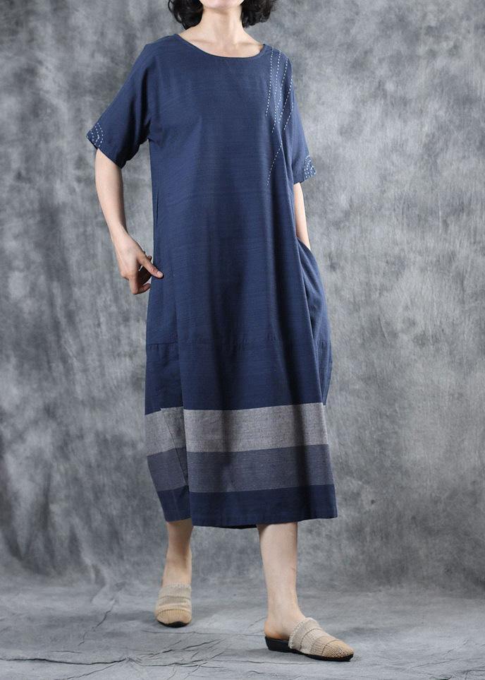 Women blue cotton clothes For Women patchwork long summer Dresses