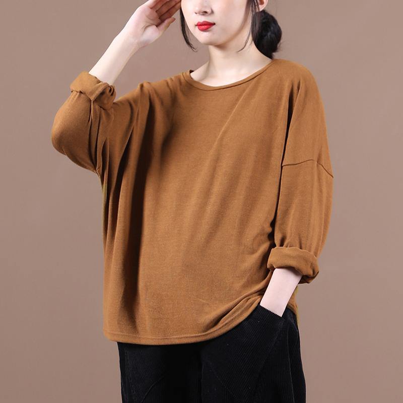 Women brown shirts o neck baggy cotton fall shirts