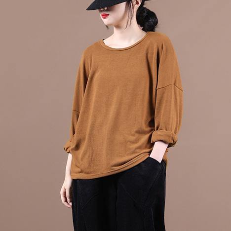 Women brown shirts o neck baggy cotton fall shirts