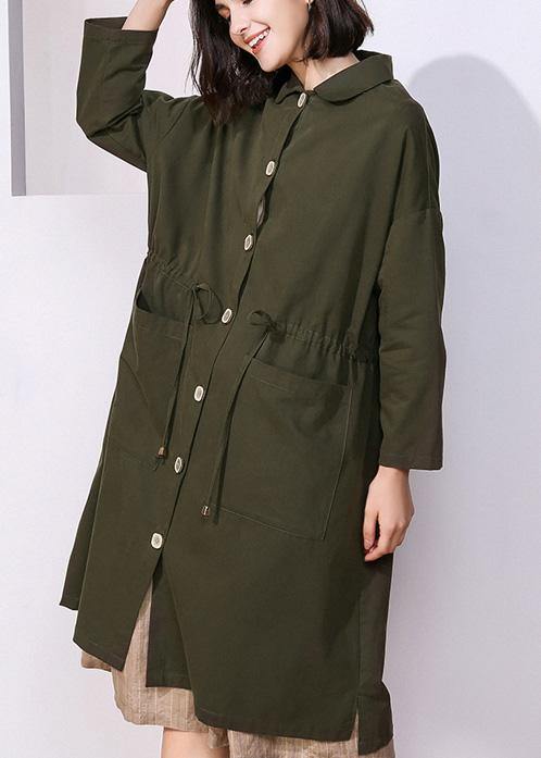 Women drawstring fine spring clothes dark green baggy women coats