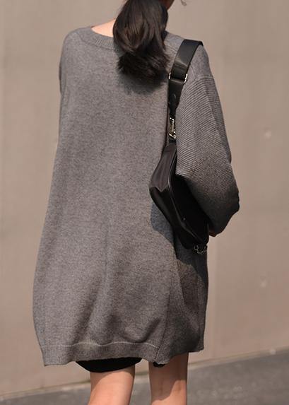 Women fall dark gray sweaters oversized v neck Blouse