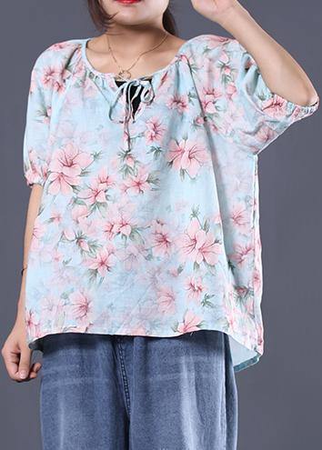 Women floral cotton linen tops women blouses design v neck summer shirt