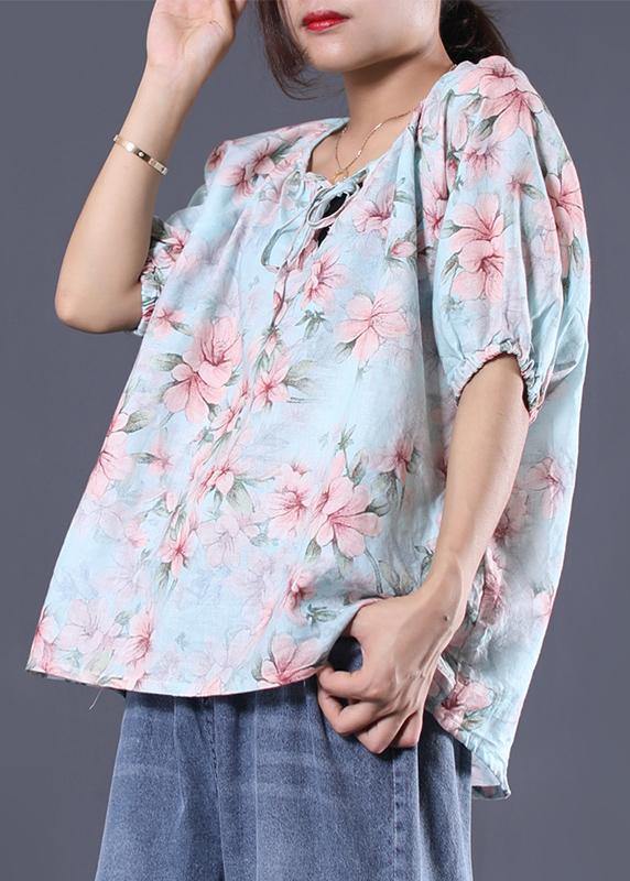 Women floral cotton linen tops women blouses design v neck summer shirt