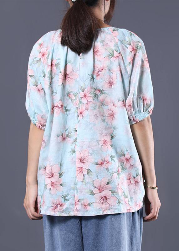 Women floral cotton linen tops women blouses design v neck summer shirt