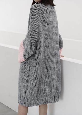 Women gray Sweater knit top pattern Upcycle o neck Batwing Sleeve knit dress