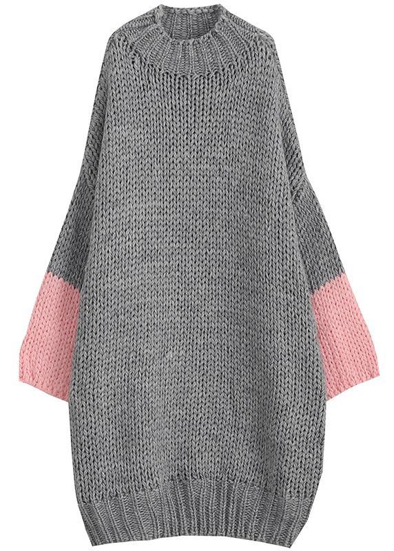 Women gray Sweater knit top pattern Upcycle o neck Batwing Sleeve knit dress