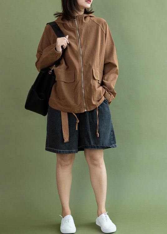 Women hooded Plus Size Long coats chocolate drawstring cotton short jackets fall