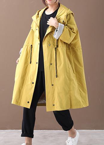 Women hooded drawstring pockets fine clothes For Women yellow loose jackets